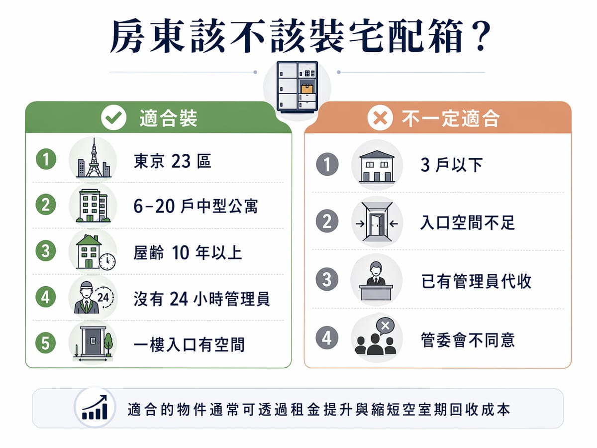 房東該不該裝宅配箱判斷表：適合裝 vs 不一定適合的物件特徵